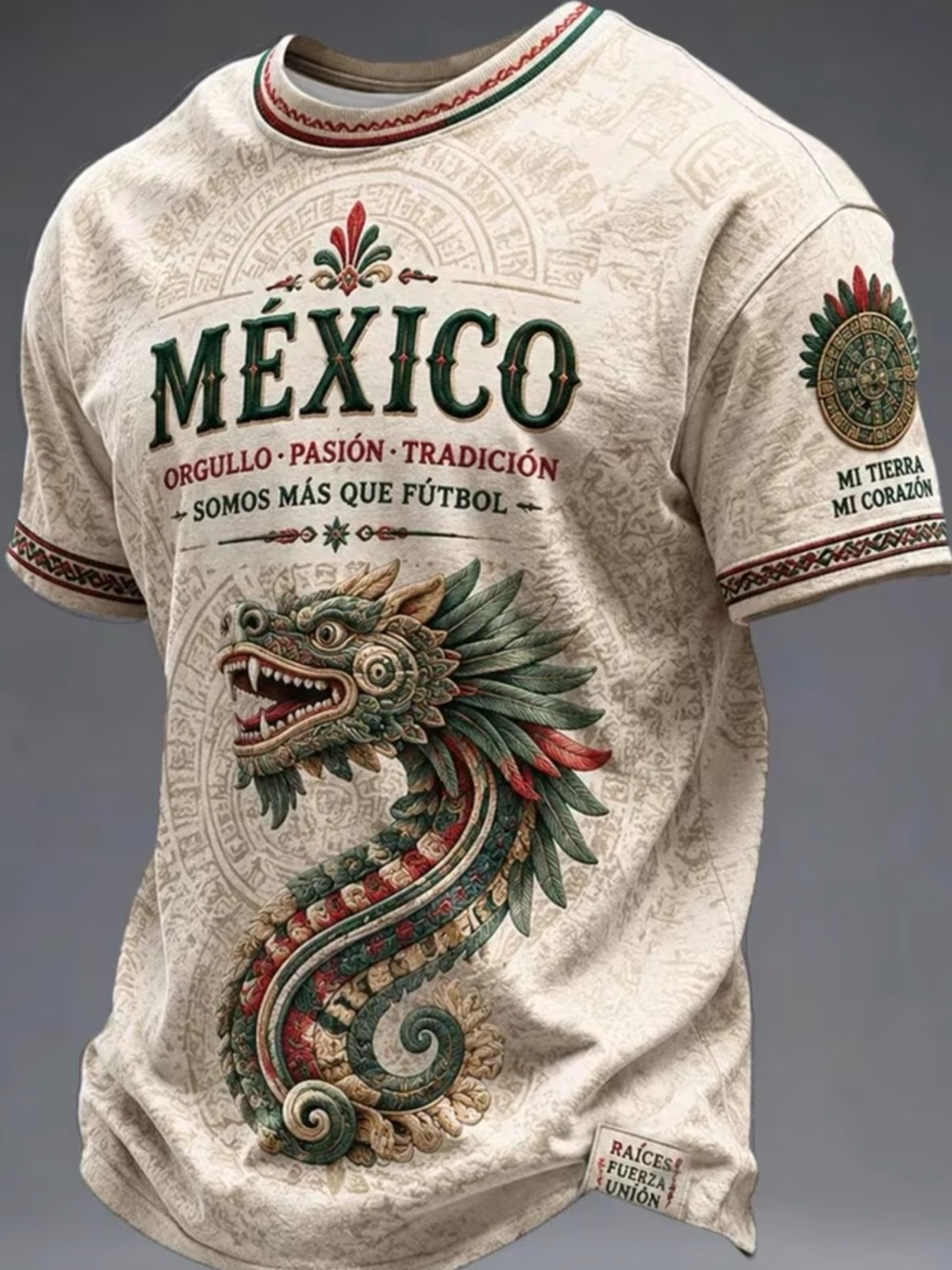 Mexico Heritage Graphic Tee - Cream with Green & Red Details Pre-order